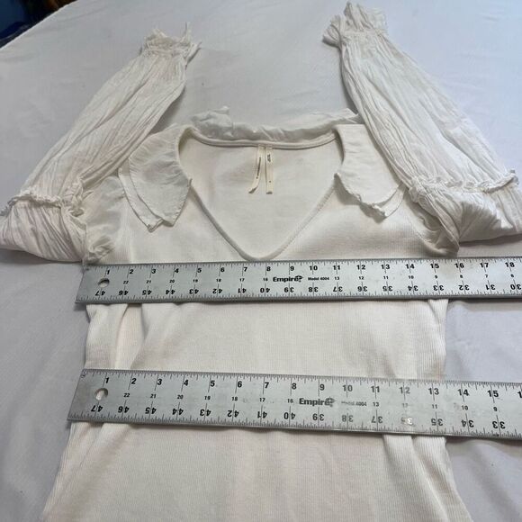 By Anthropologie Ruffled Ivory Blouse Top Ribbed Long Sleeve Ivory Size Small - Picture 7 of 9